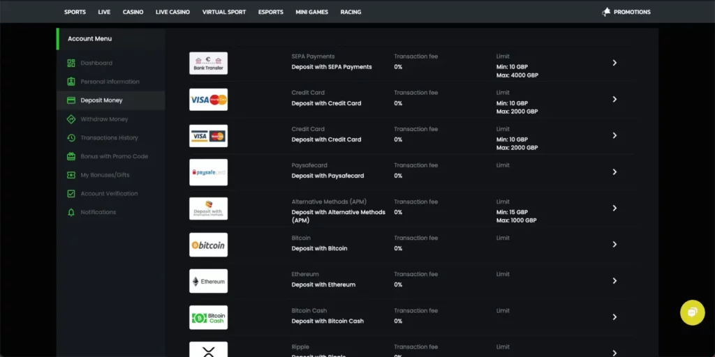 Paiements sur Velobet Casino