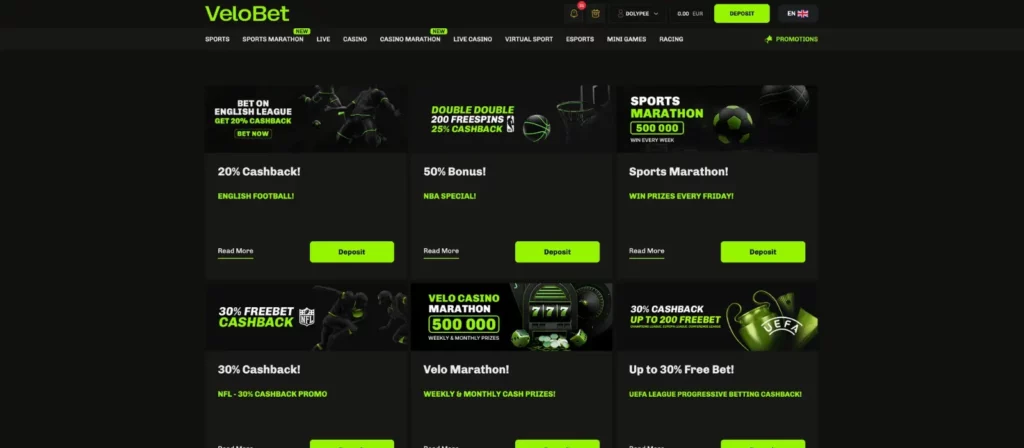 Bonus et promotions Velobet