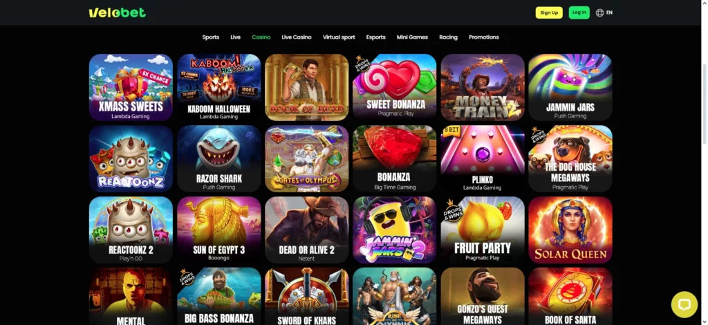 Sélection de jeux sur Velobet
